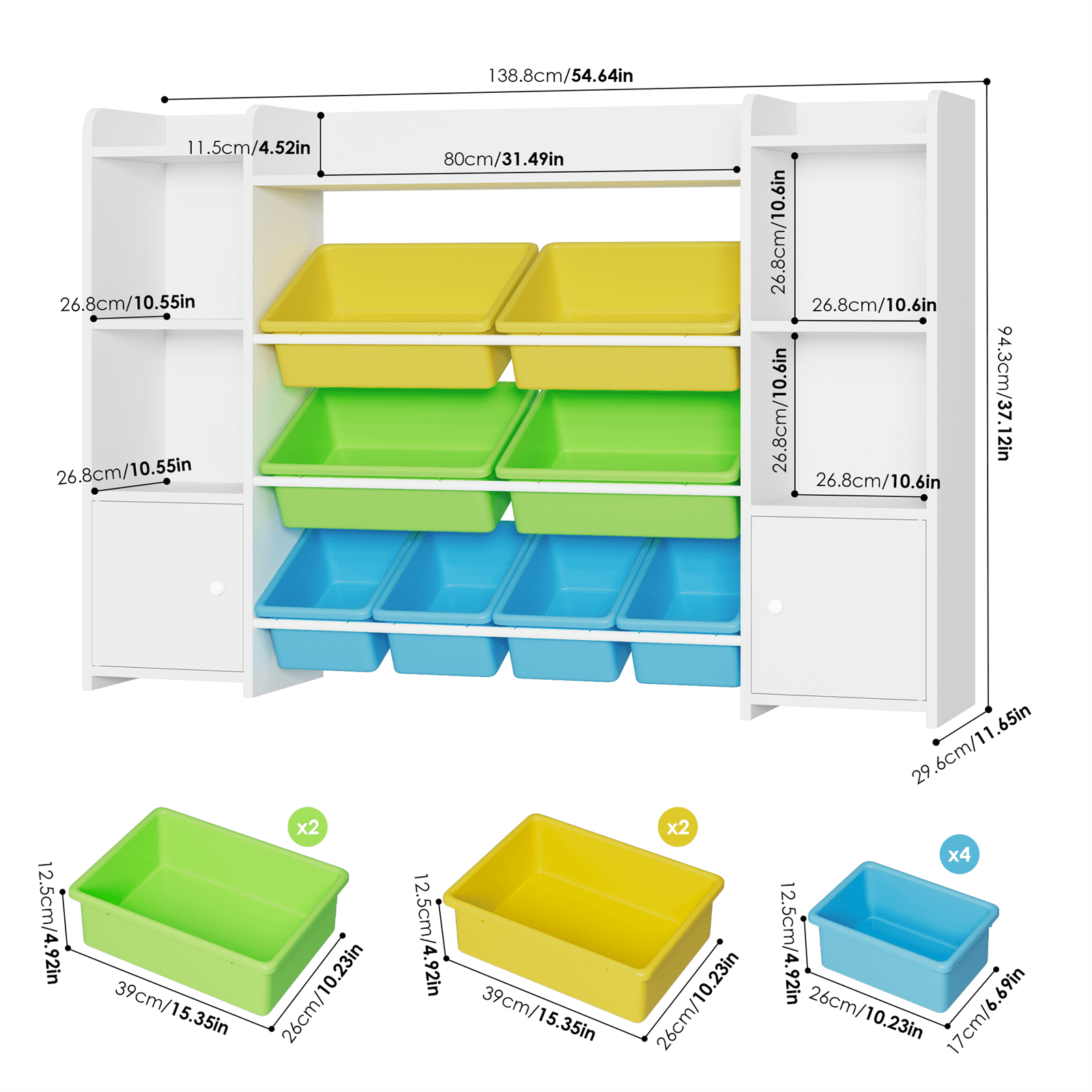 Homfa Kids Toy Organization Cubby Bookcase with 8 Bin, 2 Door White Storage Organizer Bookshelf for Children Room Playroom