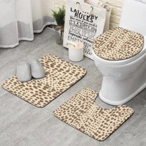 Beige and Brown Of Leopard Print Bathroom Rugs Sets 3 Piece,Toilet Cover Set,Absorbent Non Slip Bathroom Mats Sets with U-Shaped Contour Rug Toilet Rug Set