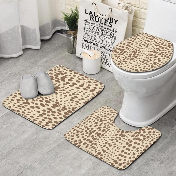 Beige and Brown Of Leopard Print Bathroom Rugs Sets 3 Piece,Toilet Cover Set,Absorbent Non Slip Bathroom Mats Sets with U-Shaped Contour Rug Toilet Rug Set