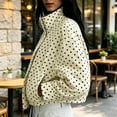 thumbnail image 6 of Women's Polka Dot Print Jacket Long Sleeve Stand Collar Zip Up Coat With Pockets Casual Outerwear Khaki XXL, 6 of 7