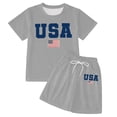 thumbnail image 4 of SGMVNU Girls Two Piece Summer Outfits Casual Short Sleeve Graphic Tee Matching Drawstring Shorts Set Tracksuits(Size 7-8 Years, Grey), 4 of 4