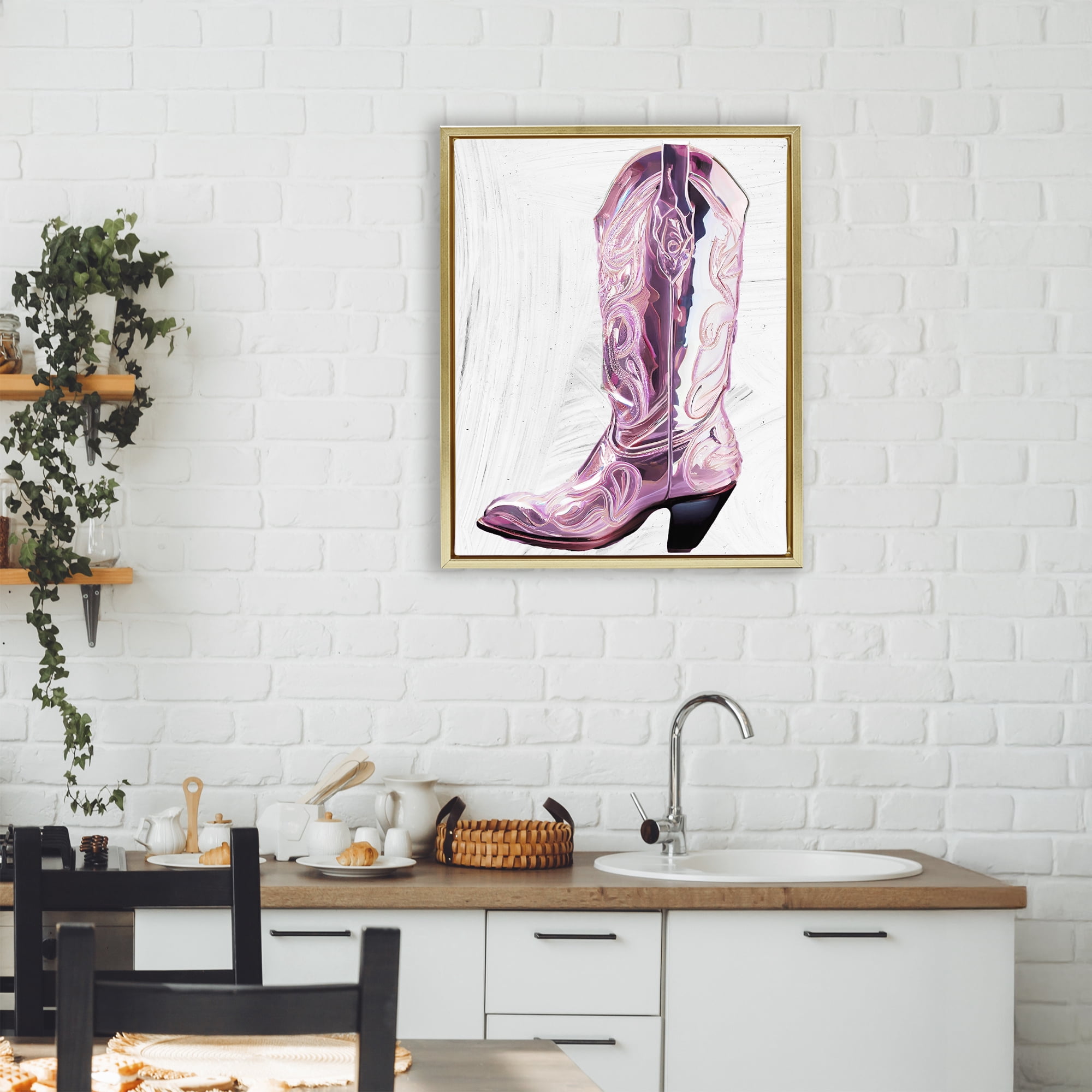 Cowgirl Cinderella's Boot Gold Framed Floater Canvas Wall Art, design by Sasha