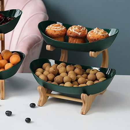 

SunSunrise 1/2 Tiers Portable Fruit Plate Luxury Fruit Serving Bowl Shelves Display Stand for Party