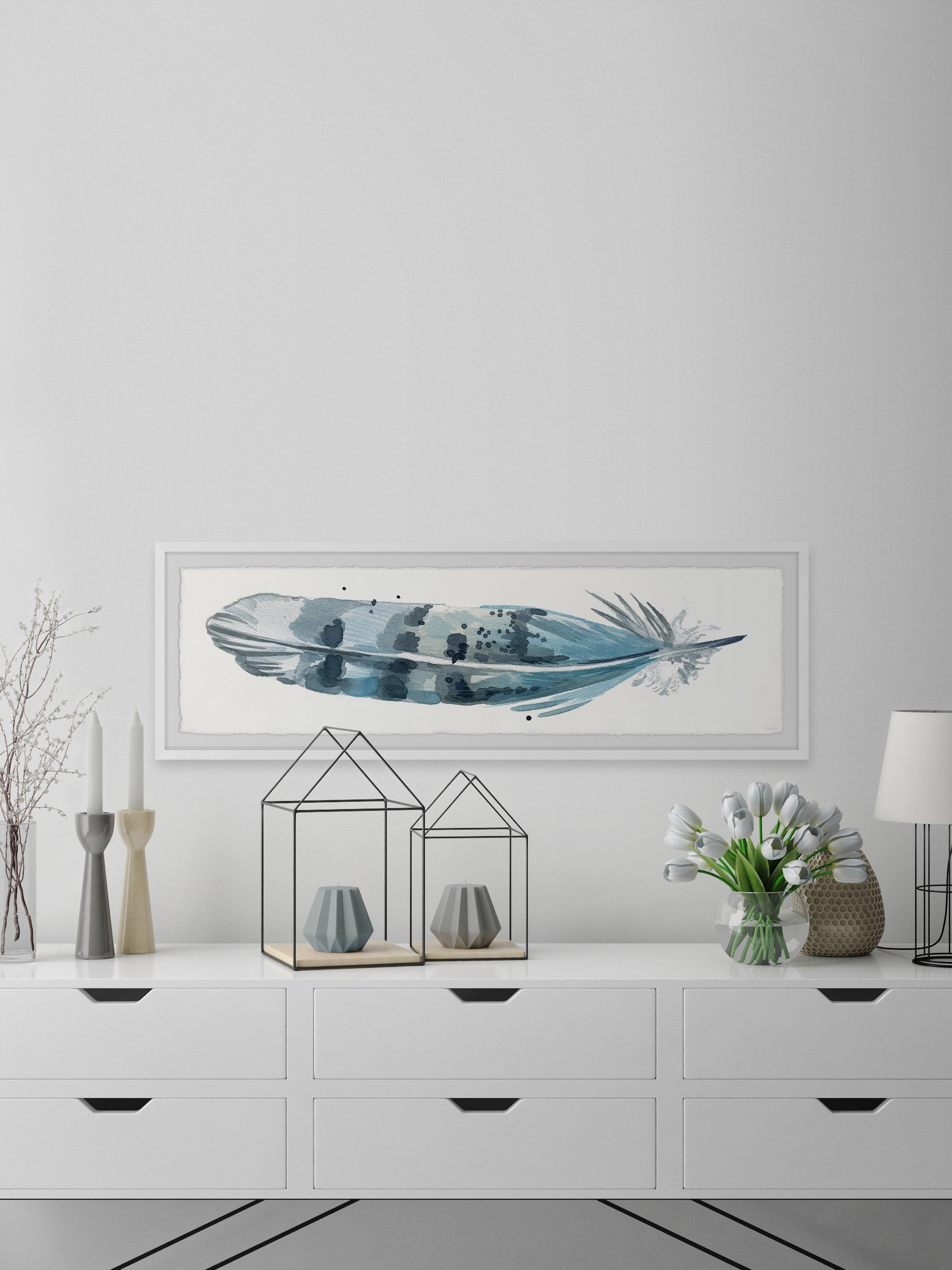 Parvez Taj Bird's Feather Framed Wall Art, 15" x 45"