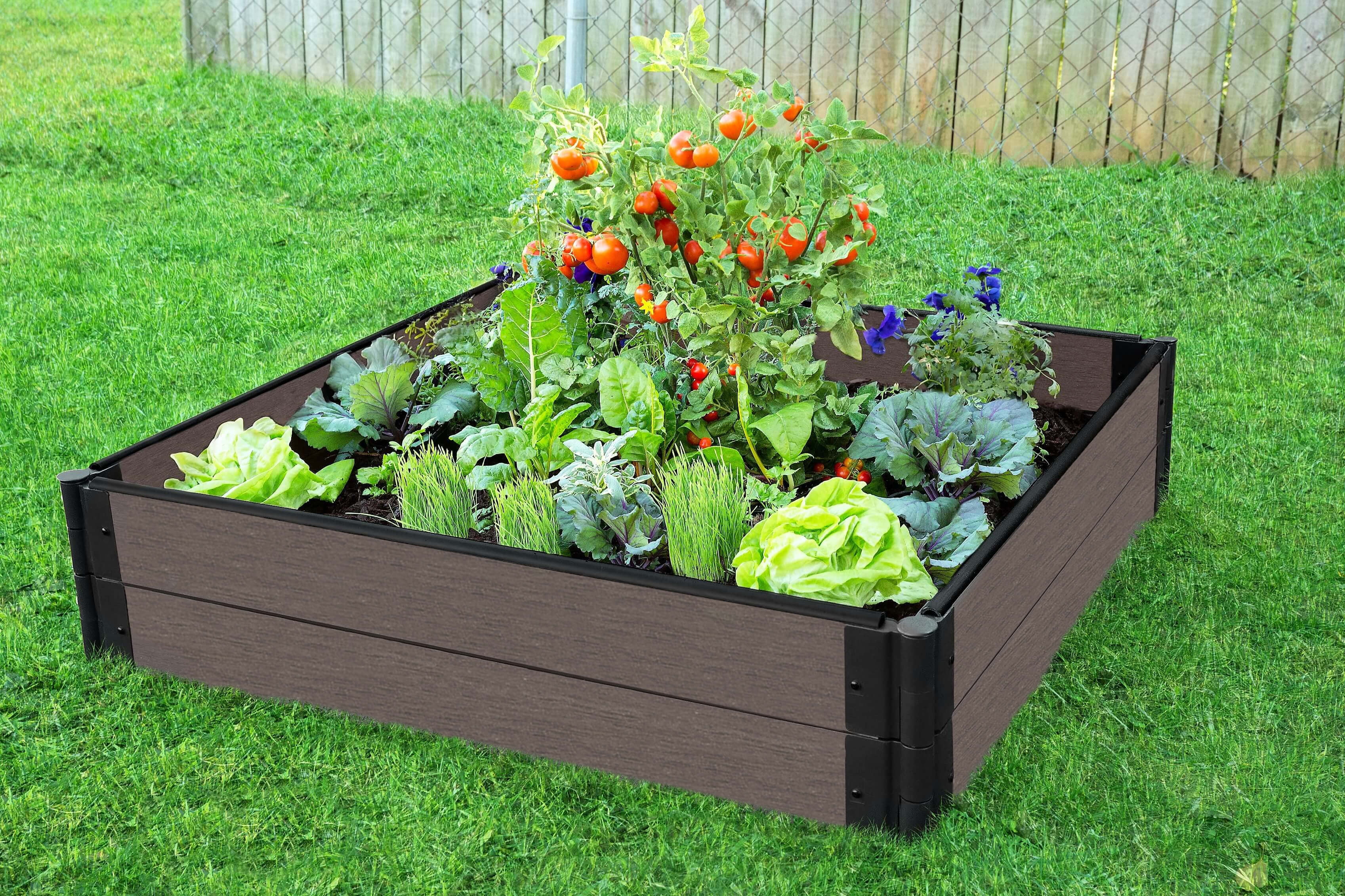 Frame It All Tool-Free Weathered Wood Raised Garden Bed 4' x