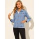 thumbnail image 2 of Chaqueta De Mezclilla Lavada Básica Con Cuello Vuelto Informal De Manga Larga Para Mujer Azul claro XL, 2 of 6