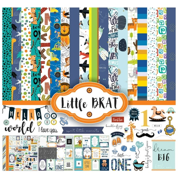 Inkdotpot Its a Baby Boy Theme Collection Double-Sided Scrapbook Paper Kit Cardstock 12"x12" Card Making Paper Pack With Sticker Sheet - 16 Pages - Blue