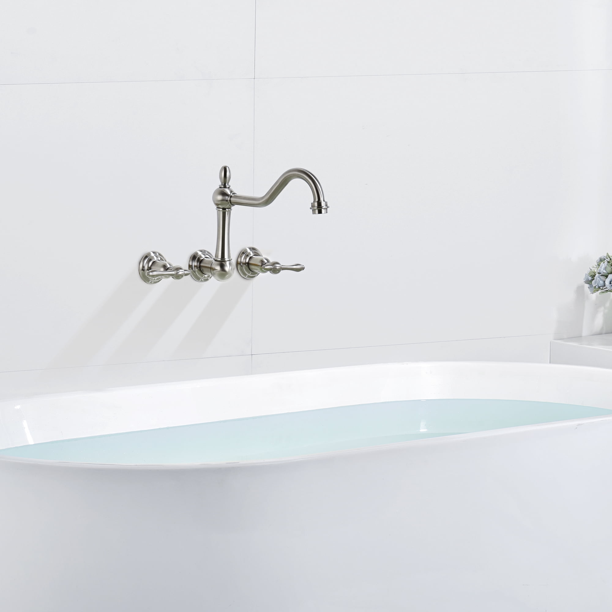 sumerain Wall Mount Bathtub Faucet Brushed Nickel Tub Filler, 8 Inches Center