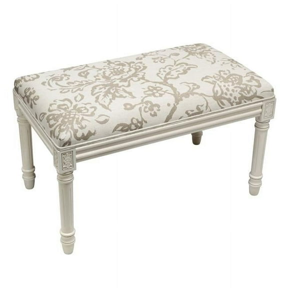 123 Creations WBC095XXLT Taupe Toile Upholstered Wooden Bench, Antique White