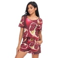 thumbnail image 5 of Women Pajama Sets Short Sleeve Sweatshirts Cute Pomegranate Seamless Pattern Casual Tops and Shorts, 5 of 7
