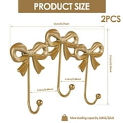 2Pcs Bow Wall Hook Decorative Bow Knot Hanger Multipurpose Gold Towel Hook Wall Mounted Hat Hanger for Living Room Bedroom