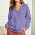 thumbnail image 5 of Sevevn Women's V Neck Half Button Sweatshirt Long Sleeve Loose Pullover Top with Front Pocket Purple S, 5 of 9
