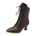 thumbnail image 4 of Vintage Mid Calf Combat Boots for Women Cocktail Party Medival Leather Pointed Toe Kitten Heel Dress Short Booties Coffee Size 8, 4 of 5
