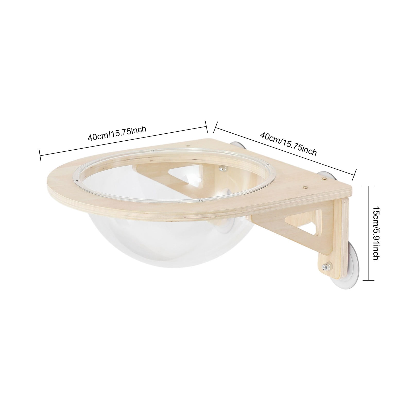 Cat Window Perch, Wall Mounted Transparent Cat Bed House, 15.75 Inch Clear Cat Hammock with Suction Cups & Screws, High Capacity 16.5lbs for Indoor Cats, Space Saving Cat Furniture