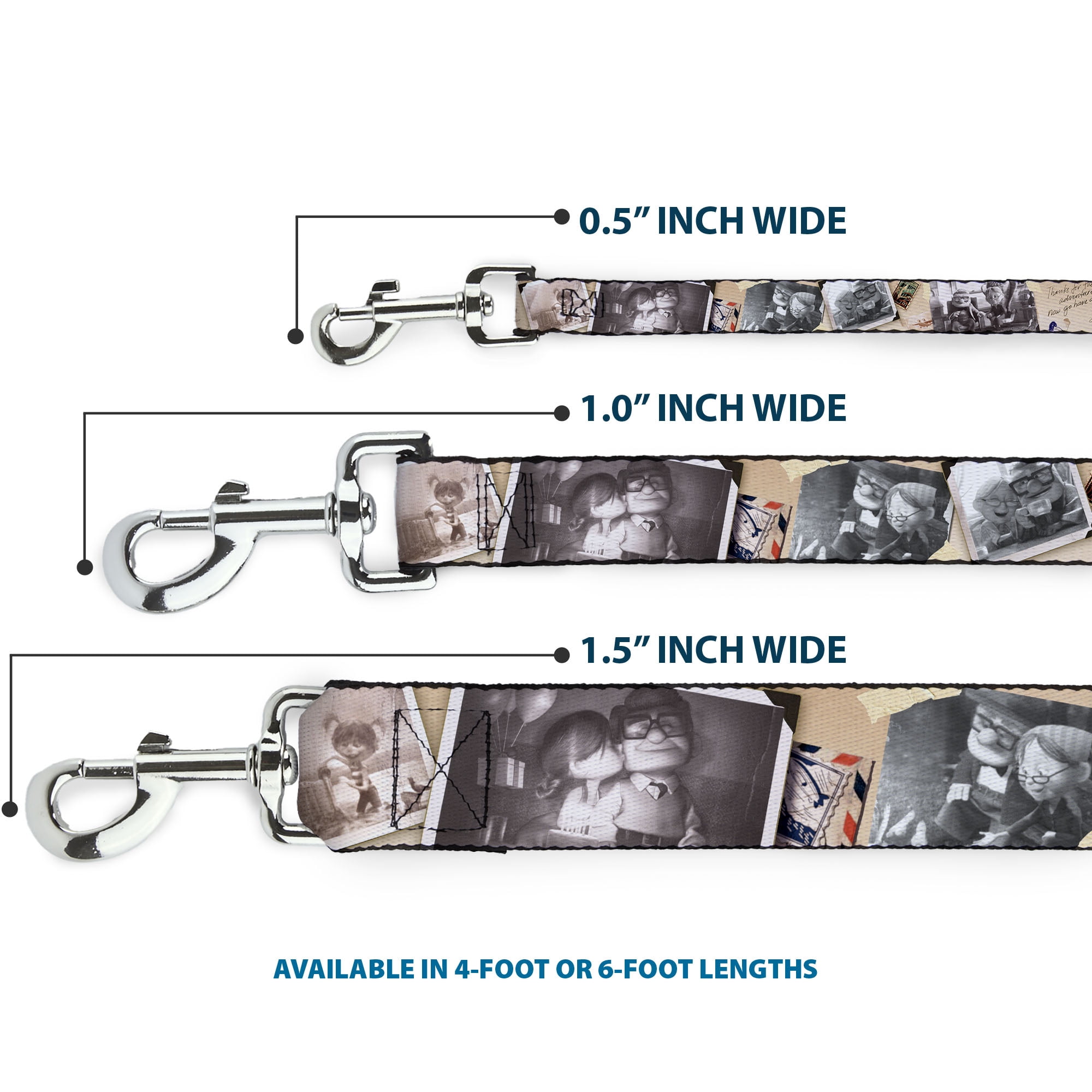 Disney Pet Leash, Dog Leash, Up Adventure Book Snapshots Post Cards, 6 Feet Long 1.0 Inch Wide