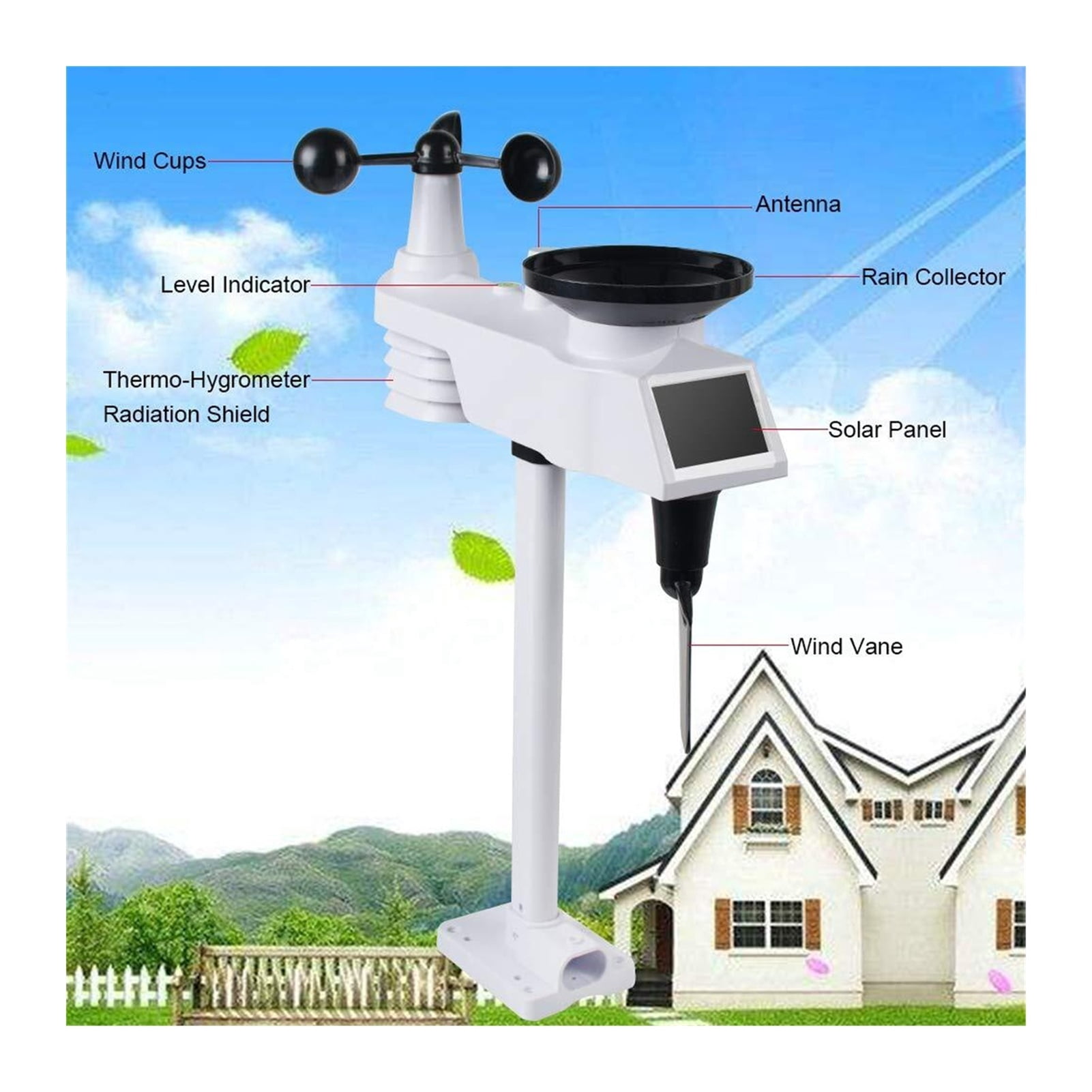 WiFi Wireless Weather Station Indoor And Outdoor Internet Multifunction Humidity Pressure Anemometer Wind Rain Gauge ,Easy to Operate