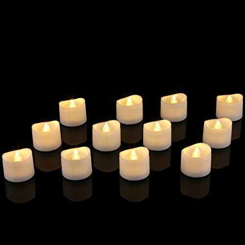 Electric Fake Candle in Warm White and Wave Open Homemory Realistic and Bright Flickering Bulb Battery Operated Flameless LED Tea Light for Seasonal /& Festival Celebration Pack of 12