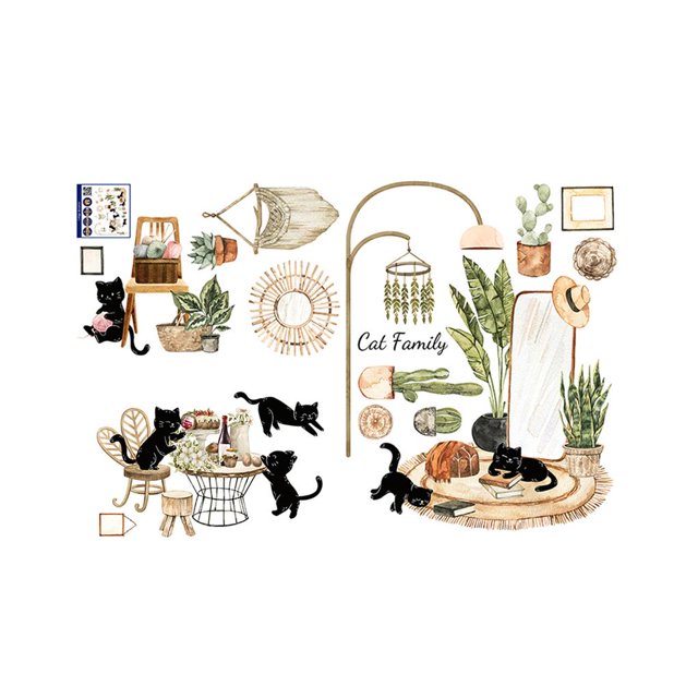Etiqueta Engomada De La Pared De La Tetera De La Hoja Verde Papel Pintado Decorativo La Pared Del Gato Negro Etiqueta Engomada Impermeable De La Pared De La Planta Del Gato Para El Hogar Kearding HA015748-00