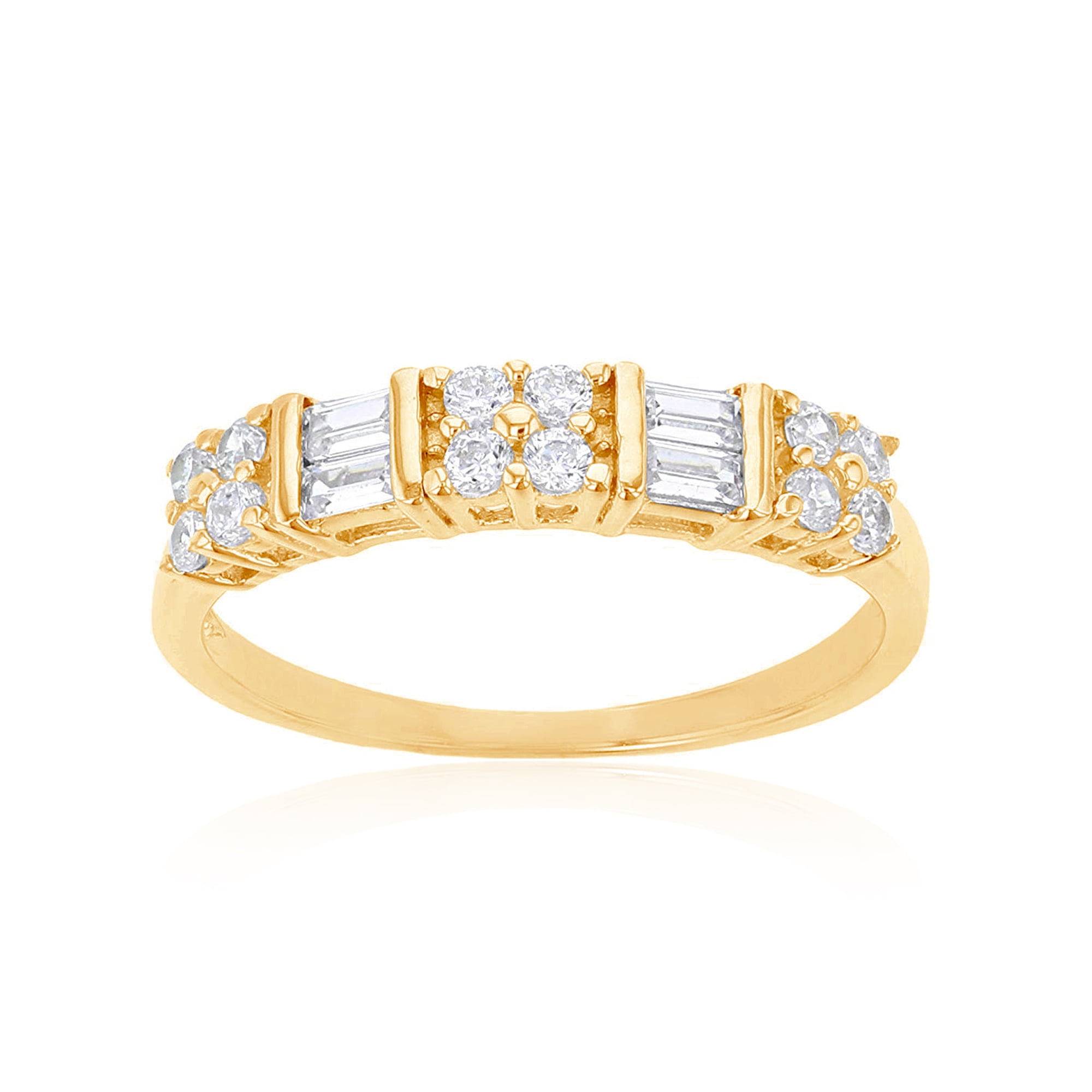 Clear CZ Thin Stackable Ring,14k Yellow Gold Half Eternity Cubic Zirconia Channel Ring,Size 6-9 