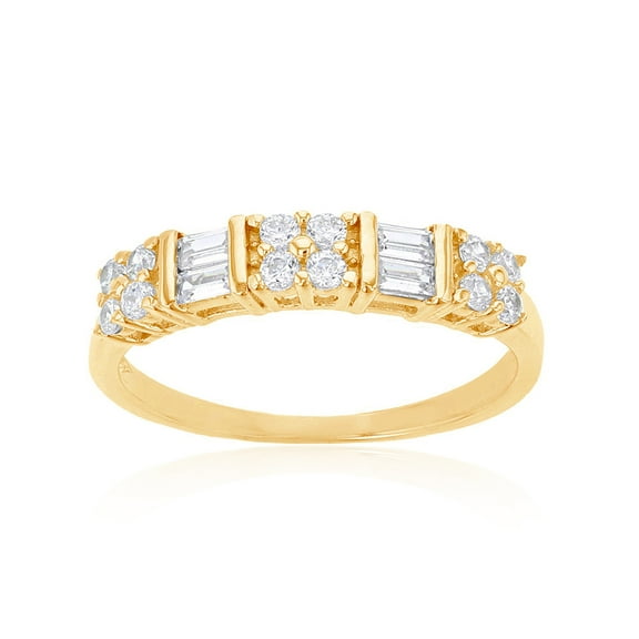 Decadence Sterling Silver Yellow Alternating Baguette & Round Cut Cubic Zirconia Anniversary Band Ring | Simulated Diamond Flawless VVS Cubic Zirconia | Sizes 5-10 | Wedding Anniversary Band | Size 9
