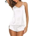 thumbnail image 3 of PULLIMORE Women Sleepwear Set Satin Cami Shorts Pajama Set Sexy Lingerie Babydoll Nightwear (L, White）, 3 of 6