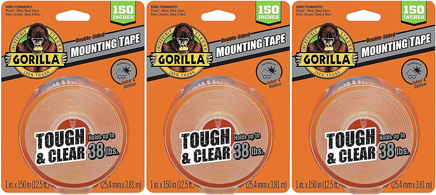 Gorilla Tough & Clear Double Sided XL Mounting Tape, 1" x 150", Clear