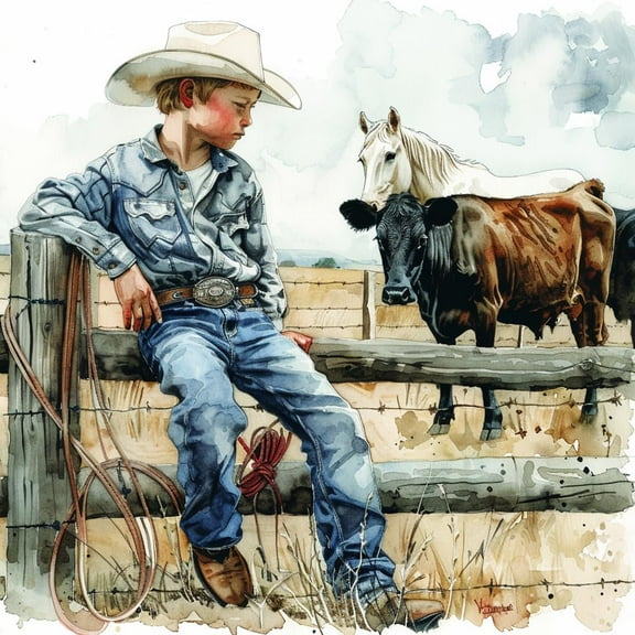A Cowboy Sit on Fense Cattle 5D Diamond Art Painting by Number Kits for Adults DIY Paint with Full Drill Round Diamond Gems Painting Art Craft for Home Wall Decor 13.8x13.8inch(1)