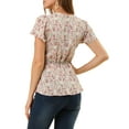 thumbnail image 3 of MODA NOVA Junior's Floral Short Sleeves High Waist Tie Neck Peplum Blouse Pink XL, 3 of 6