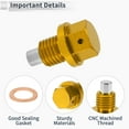 thumbnail image 4 of Unique Bargains 1 Set Universal Oil Drain Plug Anti Leakage Oil Pan Drain Bolt Screw Thread Repair with Gasket Magnetic Gold Tone Aluminum Alloy Copper M12x1.5, 4 of 7