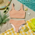 thumbnail image 6 of CCRFTGI Girls Swimsuits Size 7-8 2 Piece Set Swimming Girls Bathing Suit Beach Vacation Striped Bikinis Summer Cute Girls Clothes Swim Suit Kids Bikini Saffron 2-3 Years, 6 of 9