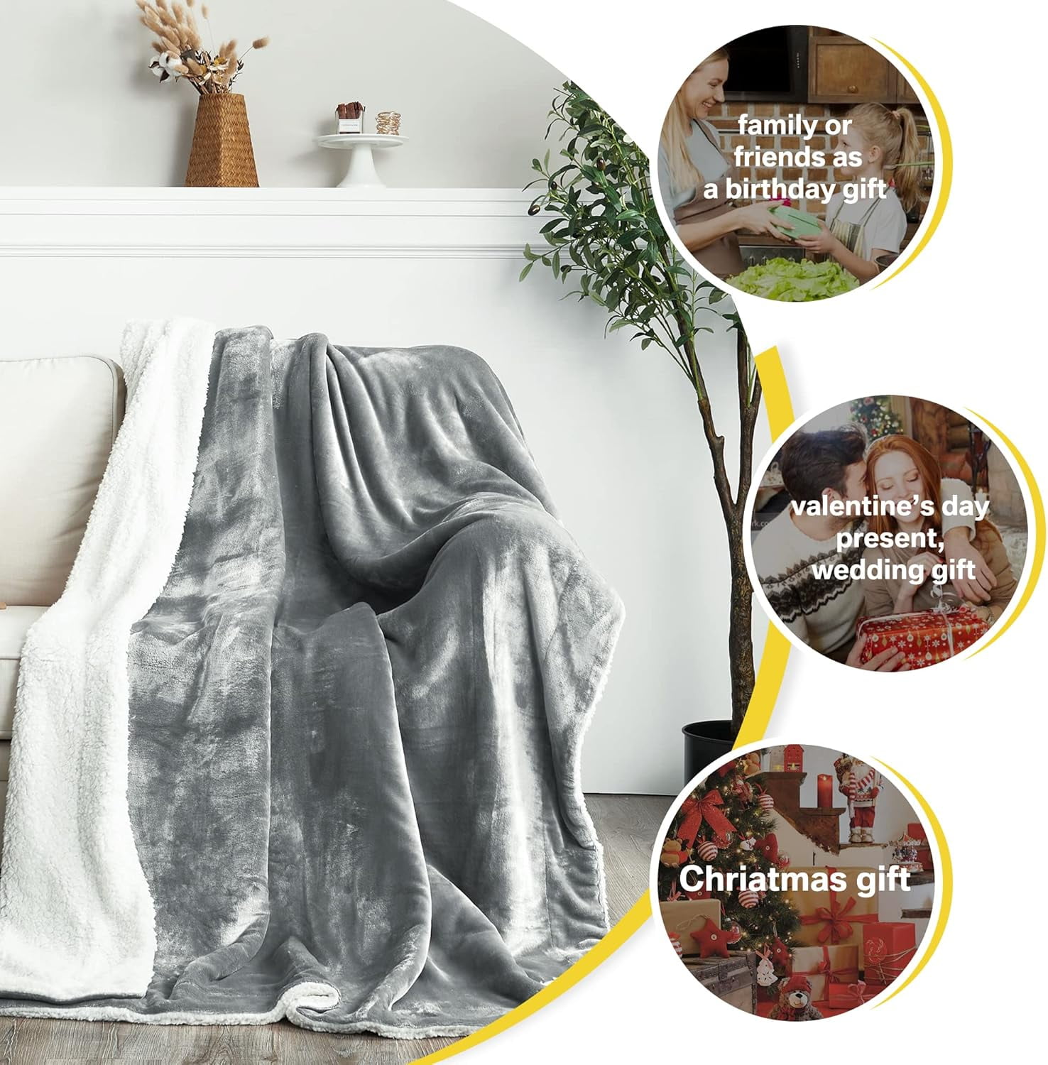 Sherpa Blanket Thick Soft Comfy Light Grey Dual Sided Lightweight Fleece Car Blankets for Camper RV, Cozy Warm Throw Blanket for Baby/Couch/Sofa/Bed, 50 inches x 60 inches