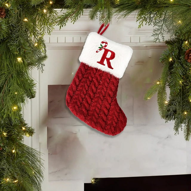 BKER Fournitures de Décoration de Noël Chaussettes de Noël Sacs Rouges Tricotés Lettres Chaussettes de Noël Pendentif Arbre de Noël Pendentifs de Décoration