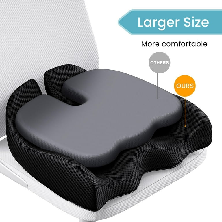 Extra Large Memory Seat Cushion for Office Chair Pressure Relief Sciatica Tailbone Pain Relief Memory Foam Firm Coccyx Pad for Long Sitting for Office Chair Gaming Chair and Car Seat Black