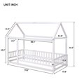 thumbnail image 2 of Twin Floor Bed for Kids, Twin Size Solid Wood House Bed with Roof and Safe Fence Guardrails, Canopy Bed Montessori Bed Playhouse Bed for Children Girls and Boys, 2 of 7