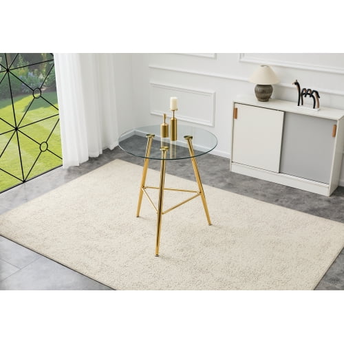 36 Inch Height Bar Table, 34 Inch Round Tempered Glass Top Pub Table with Chrome-Plated Golden Metal Legs, Modern Bistro Table for Kitchen Island/Bar/Cafe