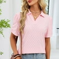 thumbnail image 4 of Aobny Eyelet Blouses Polo Womens T-shirts Short Sleeve Pullover Pink Collared Holiday Party Tops,S, 4 of 8