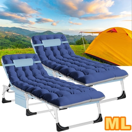 ABORON 2 Pack Folding Camping Cot for Adults Heavy Duty Adjustable Sleeping Cots for Adults Folding Chaise Lounge Chair Double-Layer 1200D with Mattress for Beach Lawn Camping Pool Sunbathing