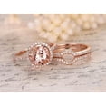 thumbnail image 3 of JeenMata 1.50 Carat Round Cut Created Morganite and Moissanite Halo Trio Wedding Ring Set 18K Rose Gold over Silver, 3 of 4