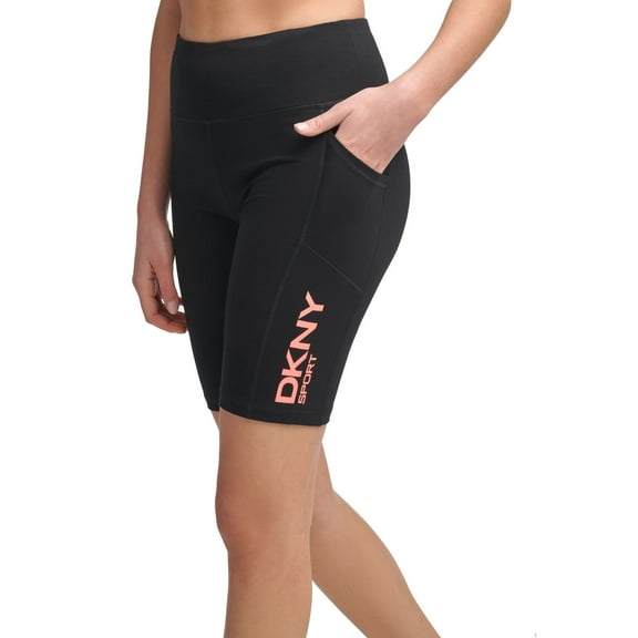 DKNY Women's Icon High-Waisted Athletic Bike Shorts Stretch Black,XS