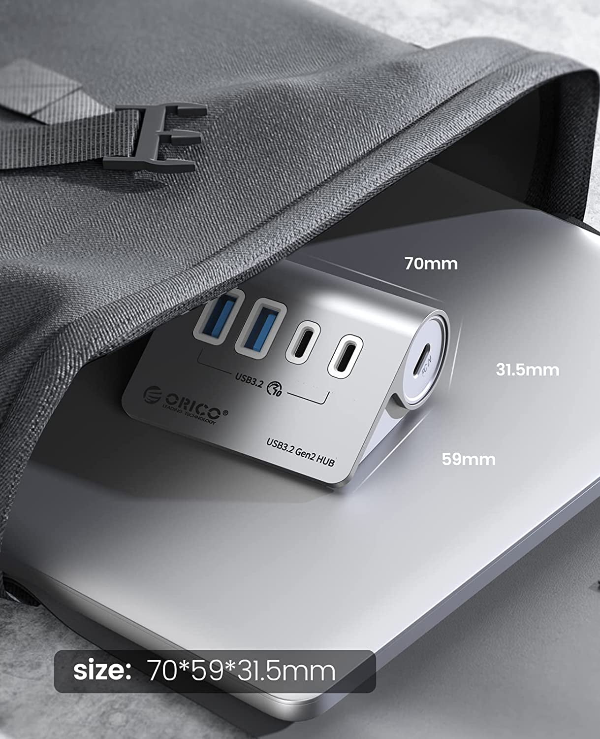 ORICO USB Hub for Laptop Desk USB Splitter Hub Mini Hub with 1.64ft USB-C Cable-10Gbps USB 3.2 Gen 2 USB Adapter for iMac, MacBooks, Laptop, Xbox, Flash Drive