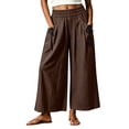 thumbnail image 2 of CQONEPT Wide Leg Pant for Womens Elastic Waist Elastic Waist Crop Pants Casual Flowy Loose Fit Trousers with Pocket Brown XL, 2 of 6