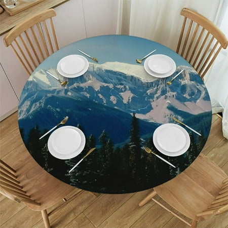 

Autua Mountain Range Trees Blue Sky Round Table Cover Stain Resistant Washable 100% Polyester Fiber Perfect for Indoor Outdoor Kitchen Dining Wedding Parties Table Cloth 42 -46