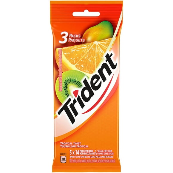 Trident Tourbillon Tropical Gomme Sans Sucre, 3 Emballages De 14 Morceaux (42 Morceaux Au Total) 3 count