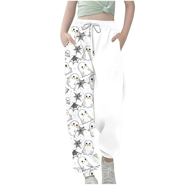 Kids Halloween Shows Sweatpants with Pockets Halloween Print Elastic Waist Drawstring Ankle Sweatpants