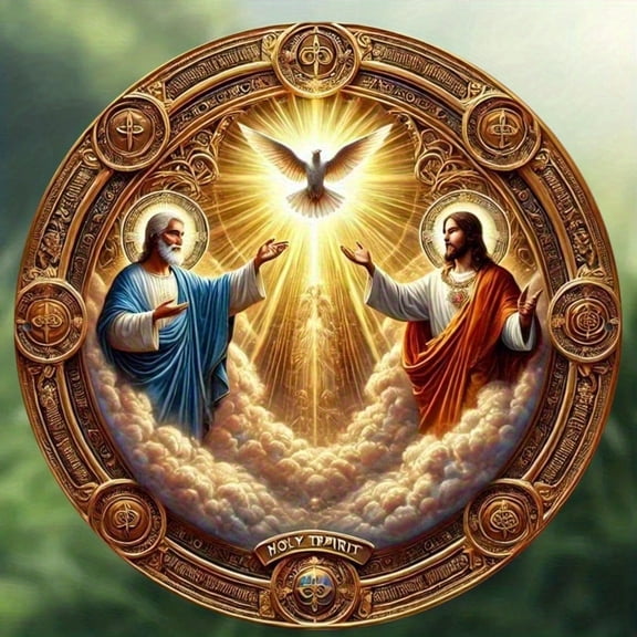 HELLOYOUNG Holy Trinity Christian Wall Sculpture 20x20cm Golden Dove Metal Art Home Decor Gift