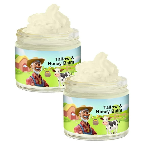 2PCS Tallow & Honey Balm | Grass-Fed Beef Tallow Face Moisturizer | Handmade, All-Natural Skincare with Raw Wild Honey & Beeswax | Deep Hydration for Soft, Smooth Skin