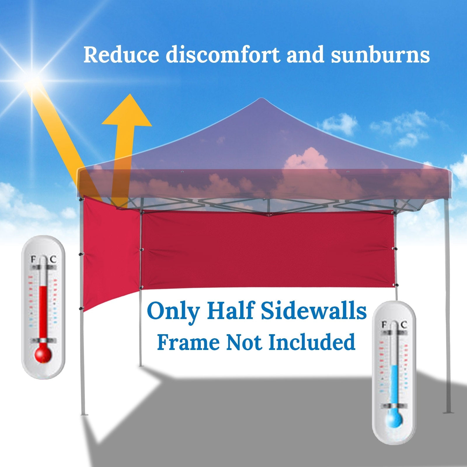 ALUVIERA 10x3' Canopy Half Wall Outdoor Gazebo Side Panels for Pop Up Tent Gazebo Shelter w/Ball bungees(2 Pack, Burgundy)