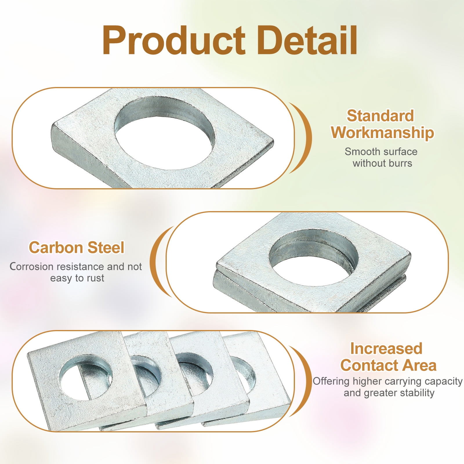 6pcs Beveled Square Washers, M27x50mm Square Beveled Washers Bearing Strut Plate Flat Pad Spacer Carbon Steel for 27mm Bolts Wedge Shim Leveling Fastener Nut Bolt Gasket, Silver