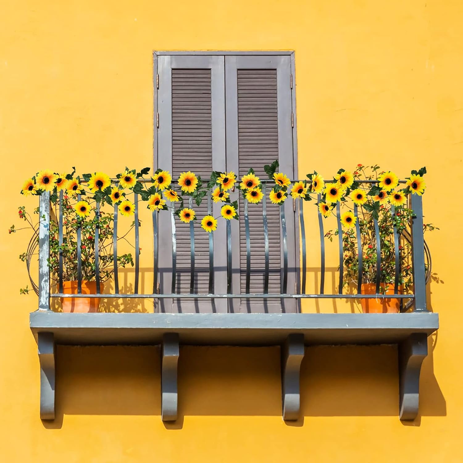 10pcs Sunflower Garland Artificial Flowers, 8.2ft/Pcs Silk Sunflowers with Green Leaves, Flowers Vines for Room Home Kitchen Garden Wedding Arch Party Decor