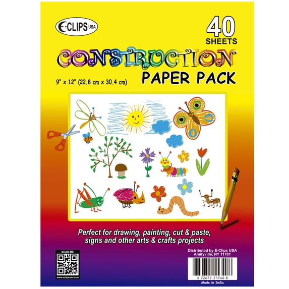 E-Clips 2356338 9 x 12 in. Construction Paper, Assorted Color - 40 Sheets Per Pack - Case of 48